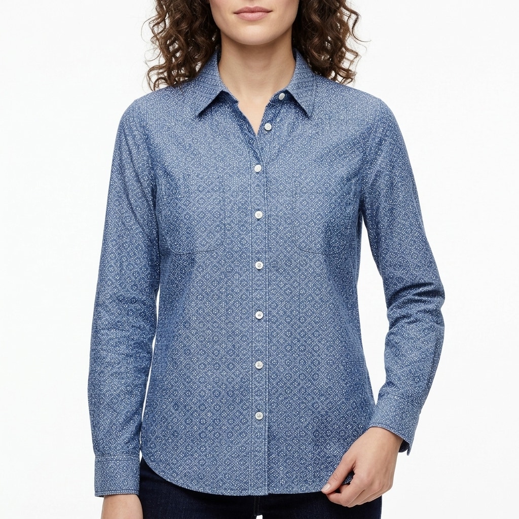 Ann Taylor Loft Blue Geometric Lightweight Button-Up Shirt Women Size S